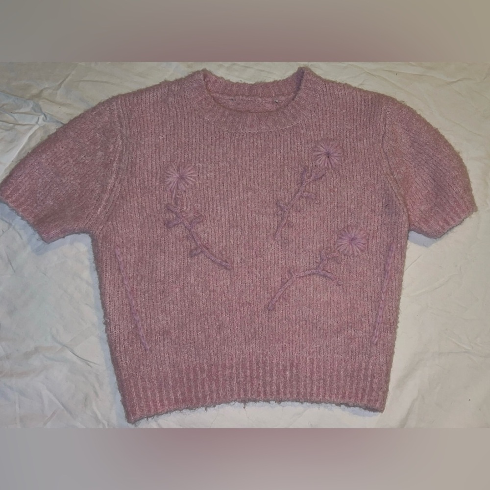 Zara Mauve Floral Knit Sweater